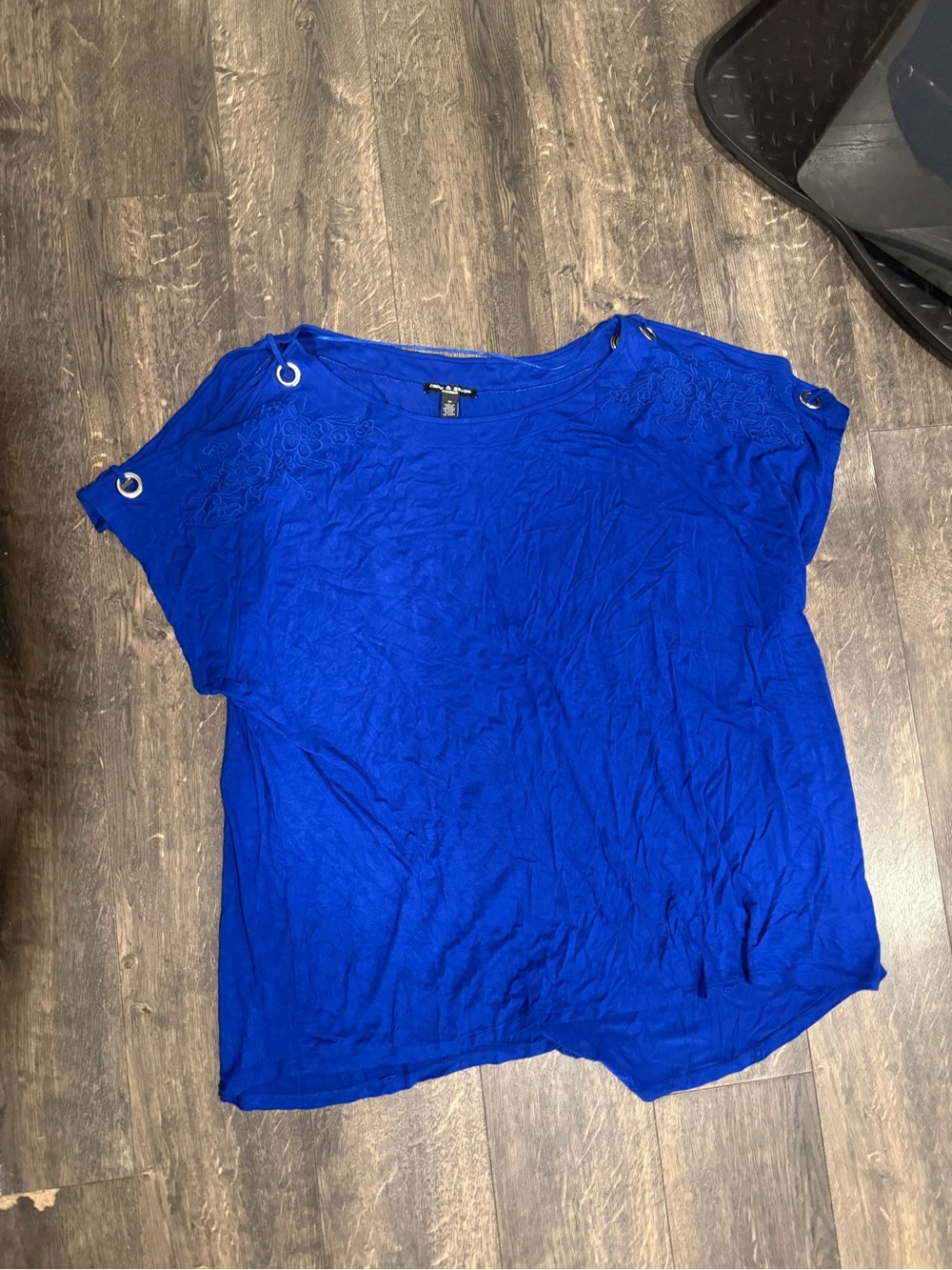 Cable & Gauge Royal Blue Short Sleeve Eyelet Detail Top